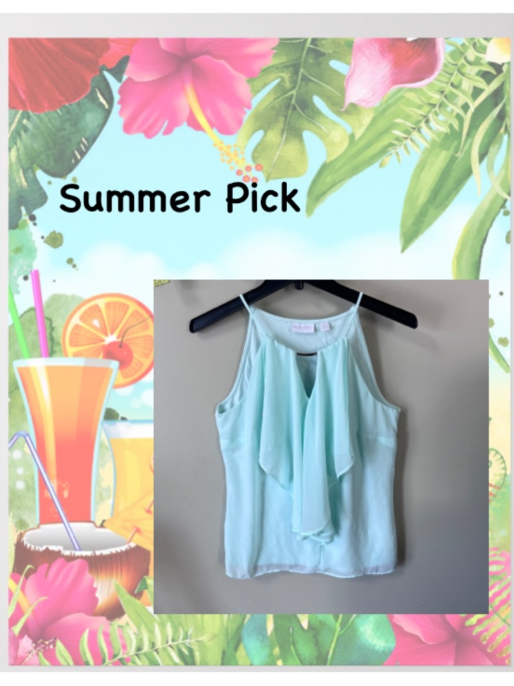 New York & Company Stretch Top with Cascading Ruffles/Light Mint Green/Small